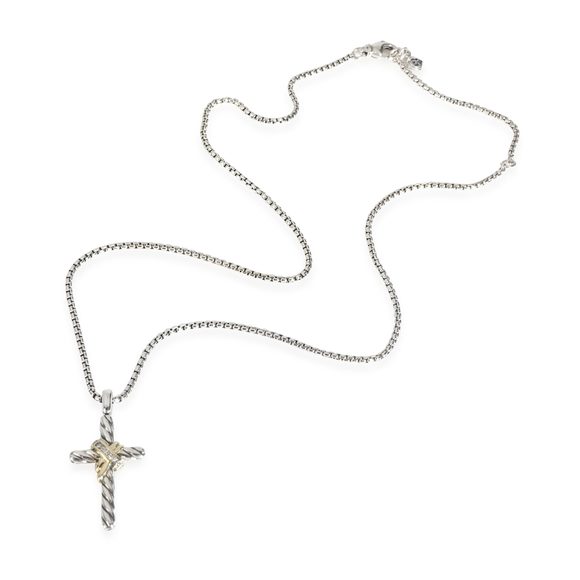 David Yurman Cable Collectibles Diamond Cross Pendant in 14K Gold/Sterling Silv - Picture 2 of 3